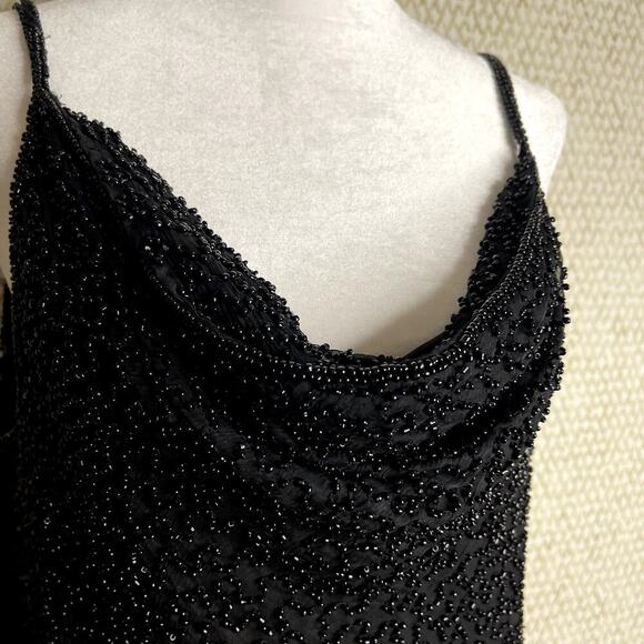 Vintage 80's Stenay Sleeveless Black Beaded Cowl Neckline Silk Tank Top Size M - Picture 4 of 14